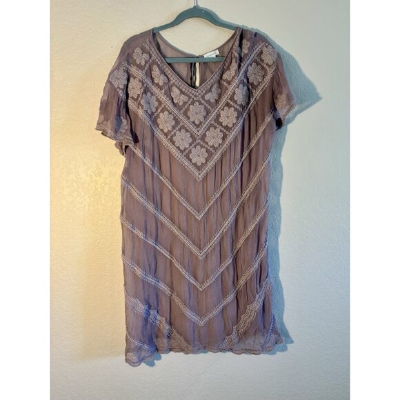Sundance Lavender Embroidered Sheer Dress Sz Petite Large - Picture 1 of 4